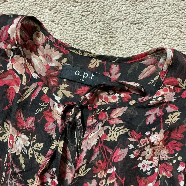 O.P.T. Floral Print Sheer Long‎ Sleeve Maxi Dress Women's Size M Layering Piece - Image 4