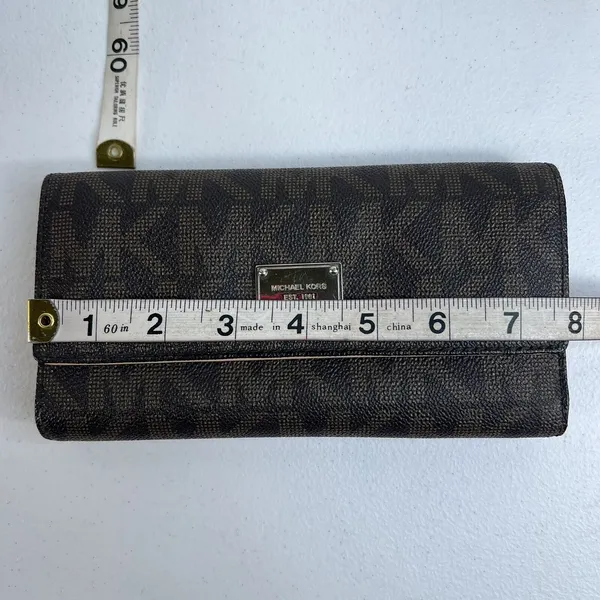 Michael Kors Checkbook Wallet Large Jet Set Travel‎ Signature Brown Monogrammed - Image 14
