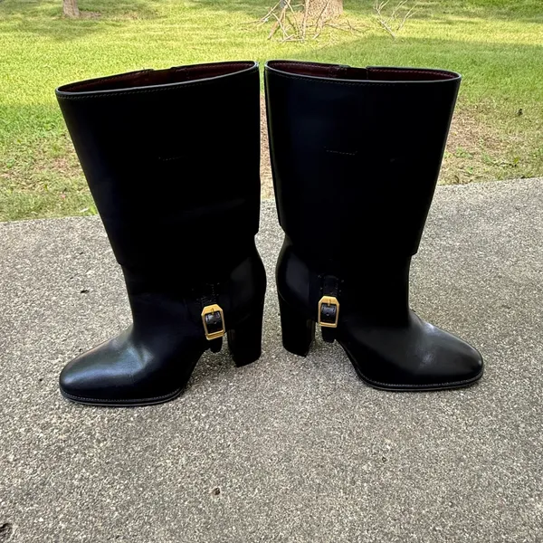 Sarto by Franco Sarto Wyatt Black Leather Tall Block Heel Buckle Boots Sz 7.5 - Image 2