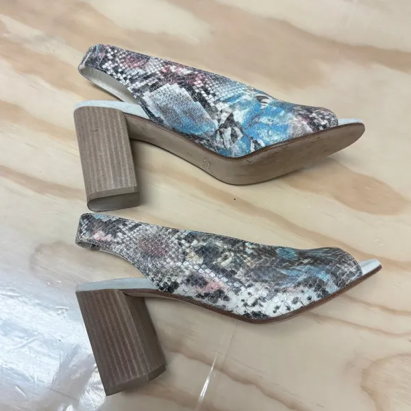 Robertson Madison Blue Snakeskin Leather Peep Toe Slingback Block‎ Heel Shoes 37 - Image 3