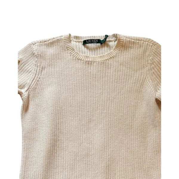 Lauren Ralph Lauren Sweater Womens Size S Ivory Rib Knit Ribbon Sleeve Cotton - Image 5