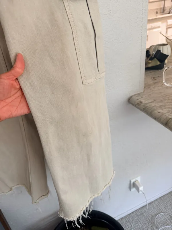 Zara marine cut off raw hem cropped khaki tan cargo wide leg pants 0 - Image 4