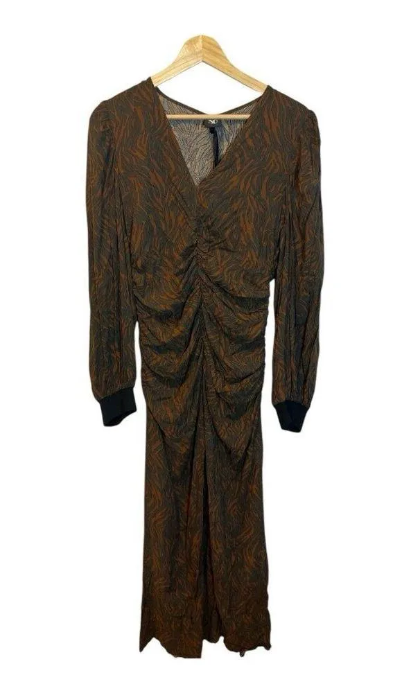 Nu Denmark Rin Sustainable Dress Size Small Ruched Toffee European Brown Black - Image 2