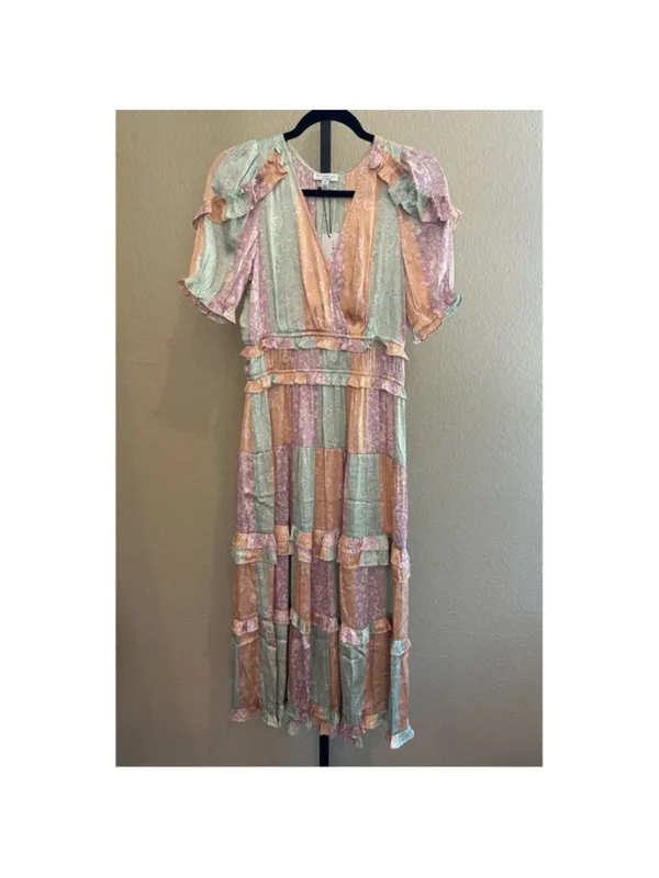 Size S Anthropologie Current Air Color Block Floral Midi Dress - Image 5