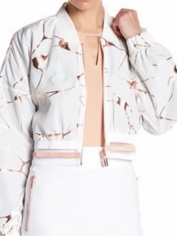 Lime & Vine Gwen Crop Jacket White Alabaster Rose Gold Metallic Bomber Size S - Image 3