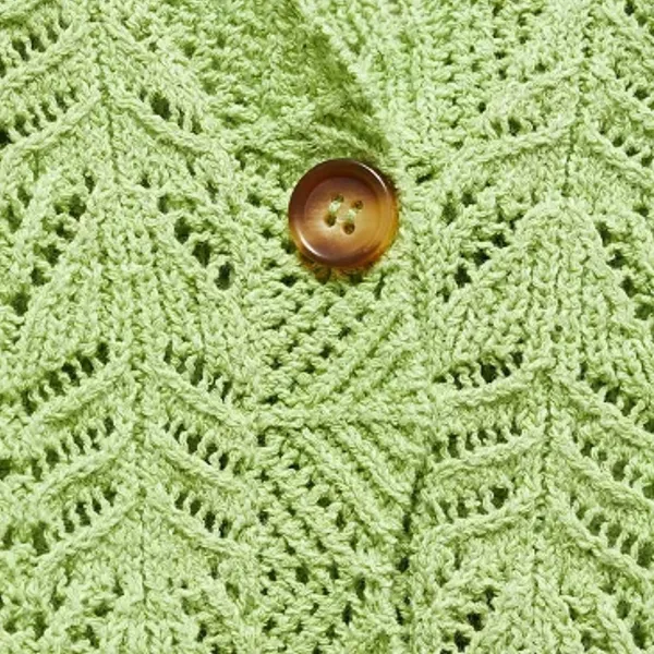 Mango MNG Open Work Knit Scalloped V neck Cardigan Long Sleeve Green Womens S - Image 5
