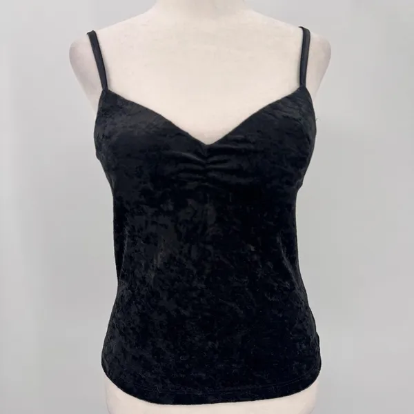 One Step Up Y2K Black Velvet Cami Tank Top Formed Cups Vintage 90s Whimsigoth Sexy Large - Image 3