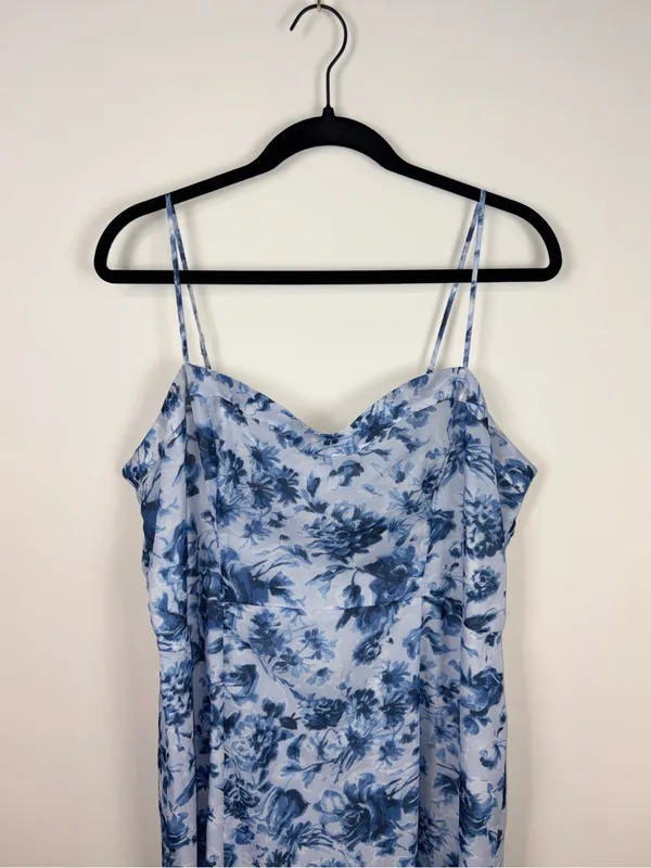Abercrombie & Fitch Camille Satin Midi Dress Women’s Size XL Blue Floral Slit - Image 4