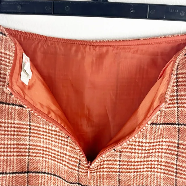 GIANNI BINI Burnt Orange Wool Blend Faux Wrap Asymmetric Hem Skirt Large Preppy - Image 5