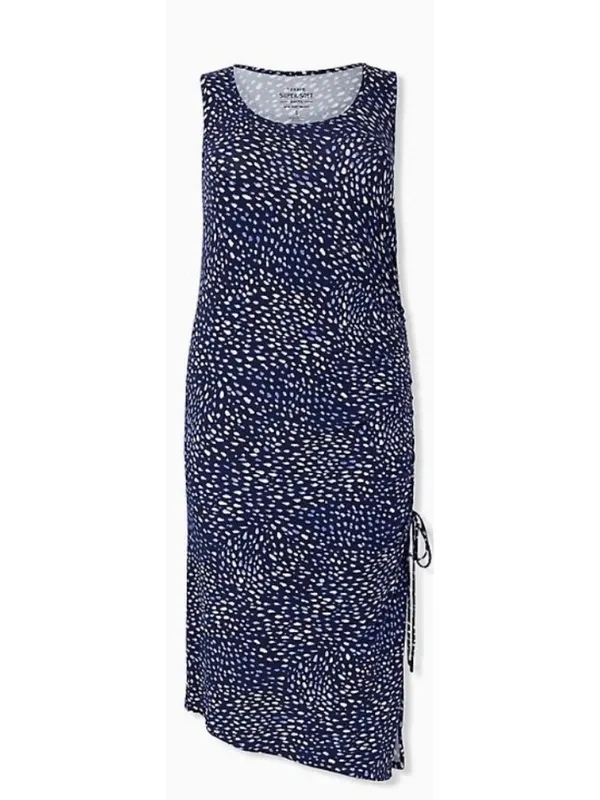 NWT Torrid Womens Plus Size 3X Super Soft Blue Ditsy Dot Drawstring Midi Dress - Image 4