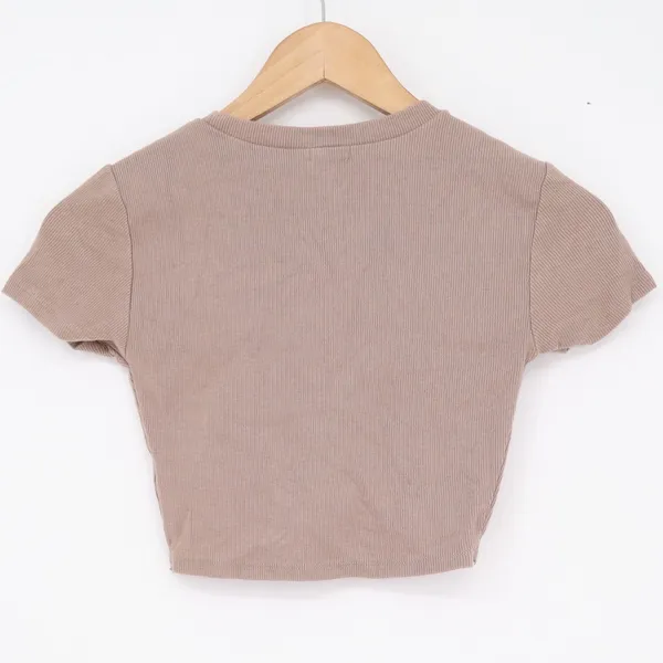 Garage Womens Ribbed Rhinestone Trim Curved Hem Crop Top Mauve Taupe XS - Image 5