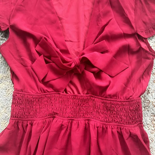 Pretty Garden Tie Front Ruffle Dress Maroon Large - Image 3
