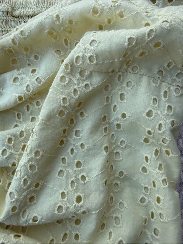 Hollister Pale Yellow Eyelet Ruched Puff-Sleeve Crop Top - Image 3