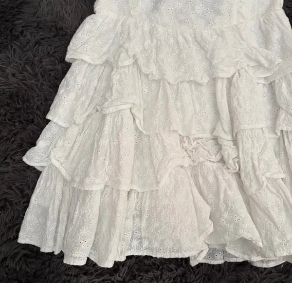Altar’d State White Eyelet Tiered Ruffle Mini Dress Size L - Image 3