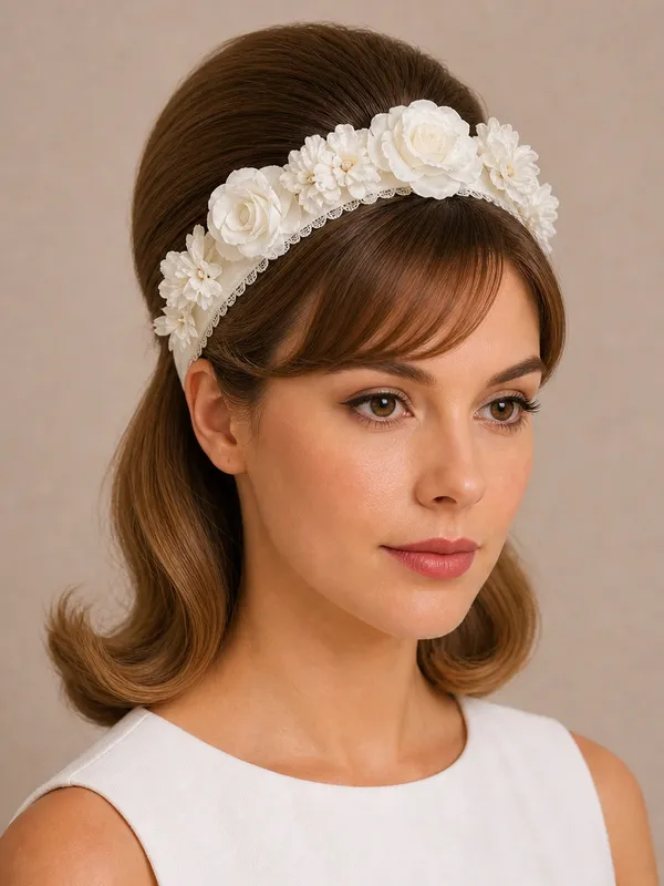 Vintage 1950s 1960s Auerbach’s Floral Headband Hat Ivory White Flowers - Image 10