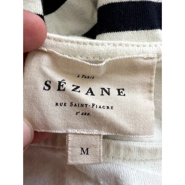 Sezane Noan Mariniere Striped Top Long Sleeve 100% Cotton Size M Cream Navy - Image 5