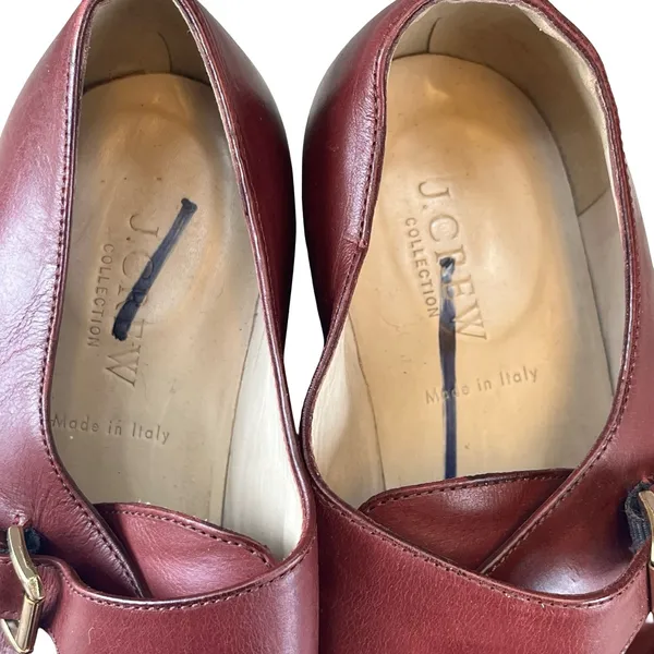 J.Crew Collection Womens Double Monk Strap Shoes Burgundy Leather Cap Toe 8‎ - Image 5