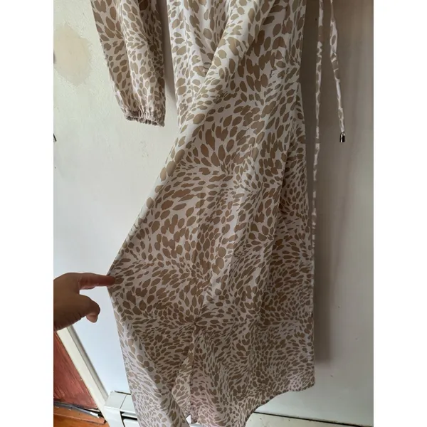 Coolibar Beige Animal Print Long Sleeve Gathered Waist Maxi Dress Size XS UPF 50 - Image 4