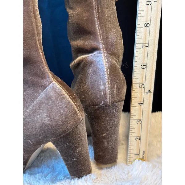 Taupe Velvet Over The Knee Thigh High Block Heel Boots Size 8 like New! - Image 2