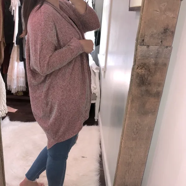 Le Lis medium red striped sweater knit cardigan - Image 4