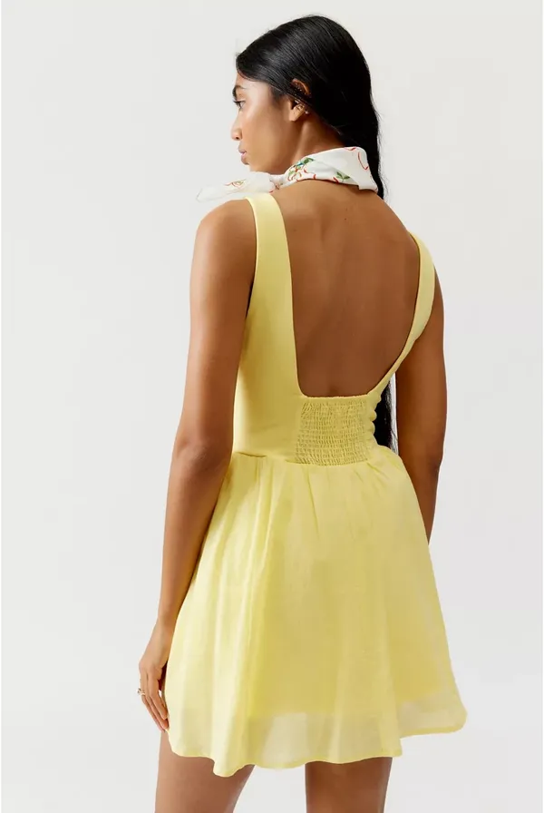 Yellow Drop-Waist Mini Dress - Image 3