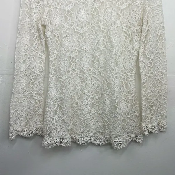 Umgee Lace Top Womens Scalloped Hem Boho Top Size Small Ivory White - Image 4
