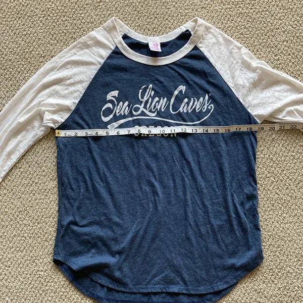 Prairie Mountain NEW Sea Lion Caves Oregon Women’s Baseball T-Shirt Navy Blue Grey Small NWOT - Image 4