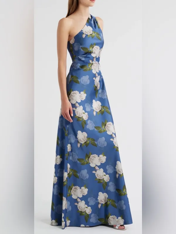 NEW Sachin & Babi Delphine Floral Print Blue One-Shoulder Gow SIZE 2 - Image 3