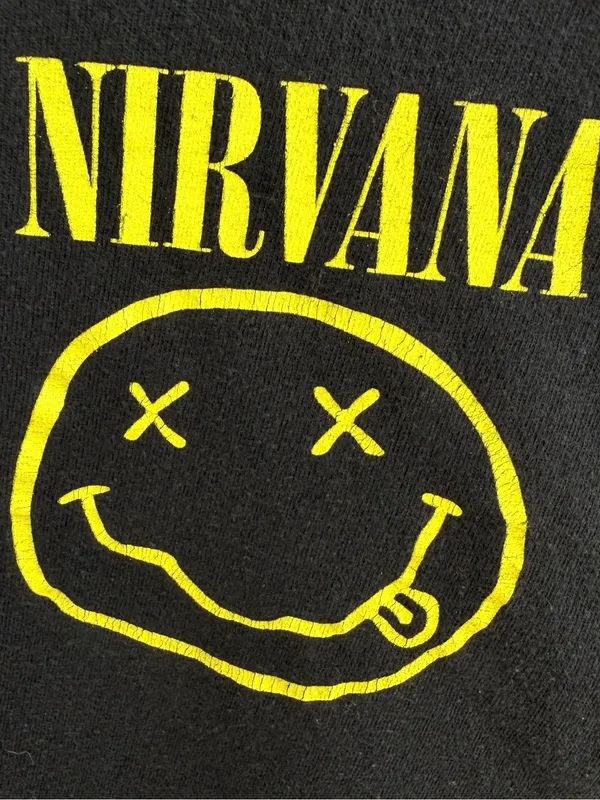 Nirvana Smiley Face Band Tee Black Off-the-Shoulder T-Shirt - Image 2