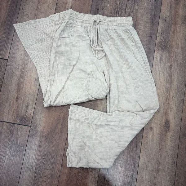 Magaschoni Organic Cotton Gauze Pants Womens S Beige Wide Leg Drawstring Coastal - Image 2