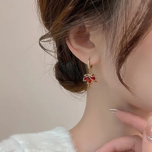 Elegant Maple Leaf Dangle Drop Earrings for Women Gold - Image 4