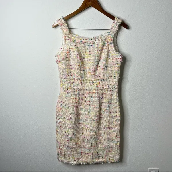 Theia Colorful Multi Tweed Sheath Dress Sleeveless Womens Size 10 - Image 3