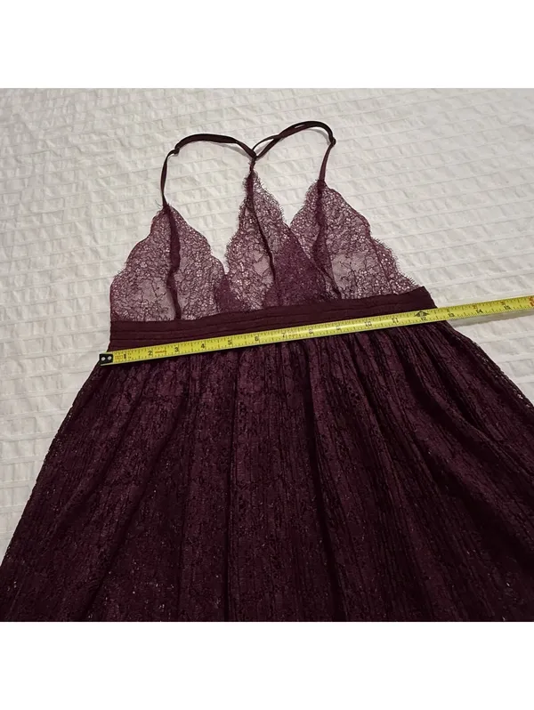 Victoria’s Secret Burgundy Plum Babydoll Slip Lingerie Sheer Lace Sz M Medium - Image 5
