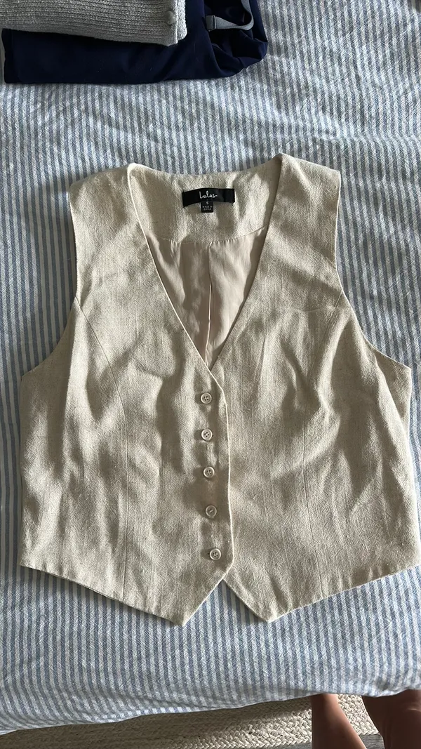 Lulus Cropped Linen Vest Top - Image 5