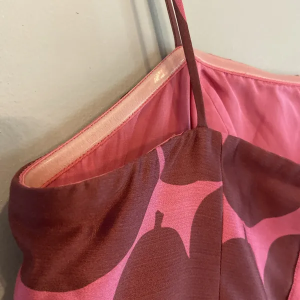 Juicy Couture Pink Brown Apple Print Bubble Hem Silk Mini‎ Dress Size 8 Y2K - Image 7