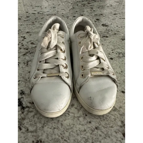 Jimmy Choo White Leather Low Top Gold Star Sneakers Shoes 35.5 5.5 - Image 2
