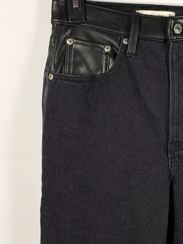Abercrombie Jeans Womens 25R Black 90s Straight Ultra High Rise Faux Leather - Image 4