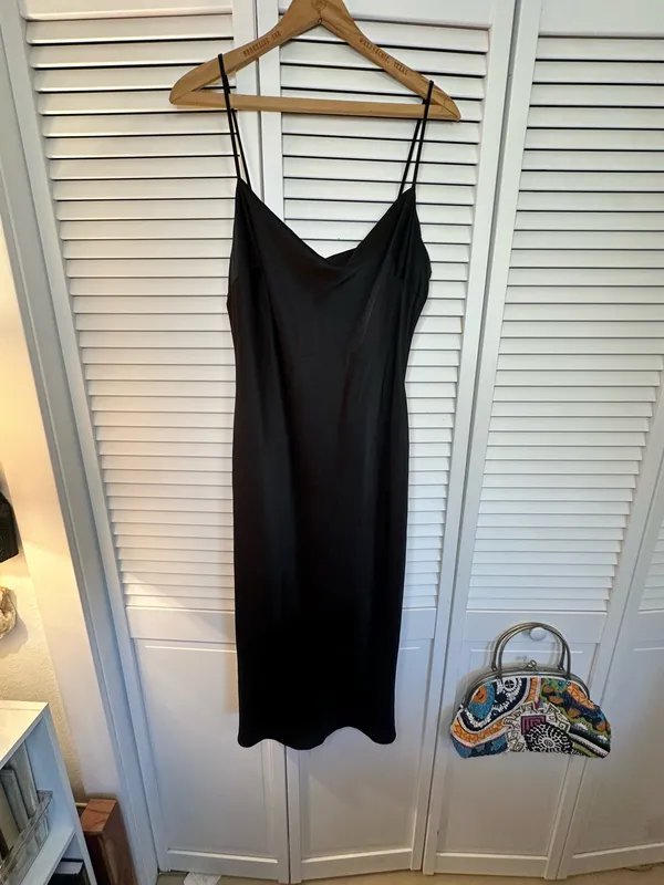 Express Slip Satin Dress Midi Black Cowl Neck - Image 2