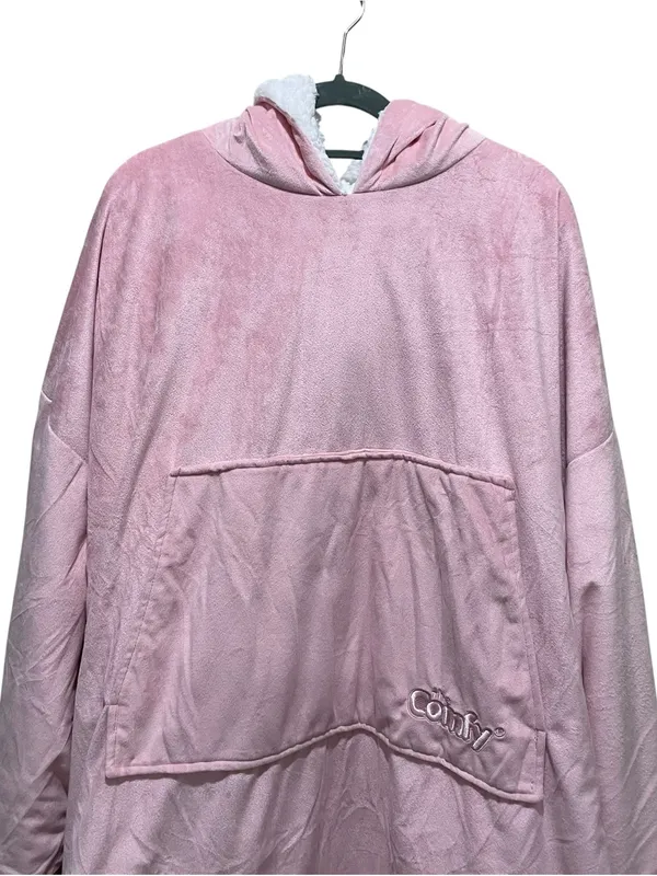 The Comfy Original Pink Oversized Sherpa Lined Hooded Blanket Hoodie One Size - Image 3