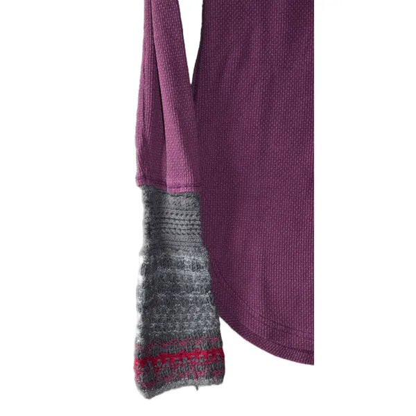 Free People Henley Thermal Women Large Purple Waffle Knit Contrast Cuff - Image 2