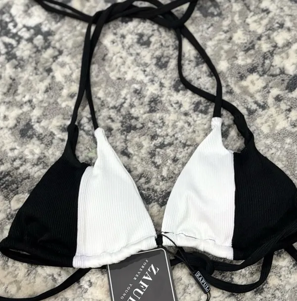 Zaful Monochrome Black & White Halter Bikini - Image 3