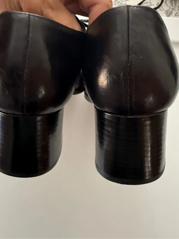 Enzo Angiolini Black Cutout Lace-Up Women's Heel Loafers Leather 7.5M - Image 3