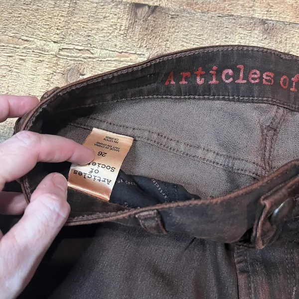 Articles of Society Chocolate Brown Denim Mya Skinny Jeans Sz 26 Fall Season - Image 3