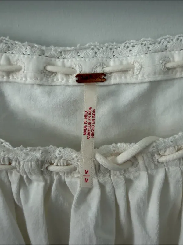 Free People Scarlet Smocked Milk Maid Long Sleeve Lace Trim Blouse Soft Ivory S - Image 3