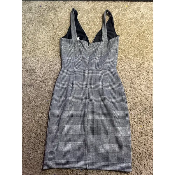 Lucid Pink Grey Glen Plaid Corset Bodice V-Neck Sleeveless Mini Dress Bodycon‎ - Image 4