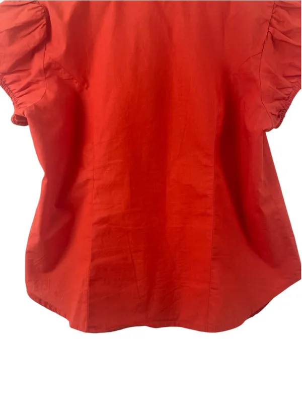 Anthropologie Maeve Red Short Puff Sleeve Ruched Blouse L - Image 8