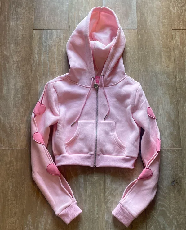 Dollskill Sugar Thrillz cut out heart sleeve baby pink crop hoodie sweater XS NEW - Image 3