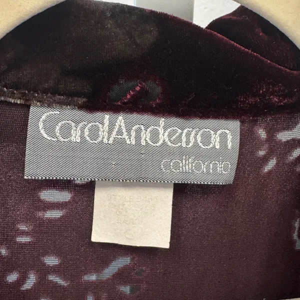 Vintage Carol Anderson California Burnout Velvet Floral Blouse Top Burgundy Lg - Image 6