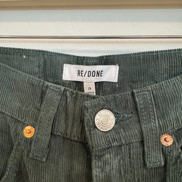ReDone‎ 70s Loose Flare Pants Size 24 Green Corduroy Trouser Earthy Forest Fairy - Image 6