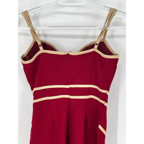 BLASHE Bodycon Dress Sz Small Burgundy Tan Bustier Bandage Spaghetti Straps Sexy - Image 12